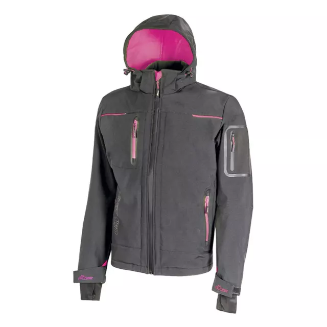 U-Power Space Lady Giacca da lavoro in softshell impermeabile, grigio e fucsia