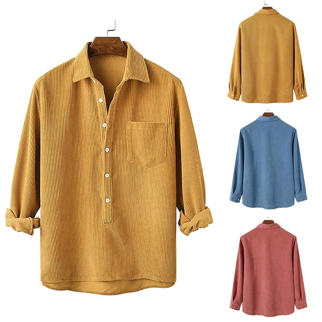 Camicie Casual Velluto a coste uomo con Collare e Tasche Maniche Lunghe