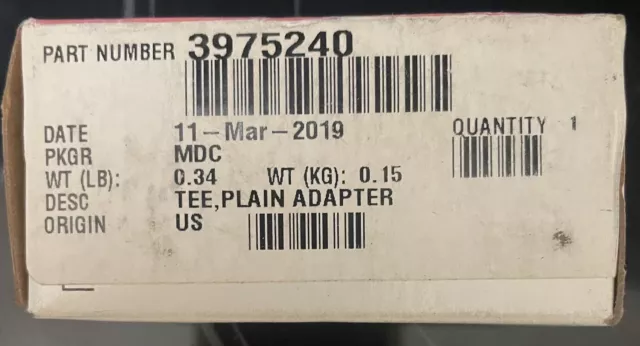 TEE PLAIN ADAPTER For Cummins 6C8.3 C GAS PLUS CM556 G8.3 CM558 3975240