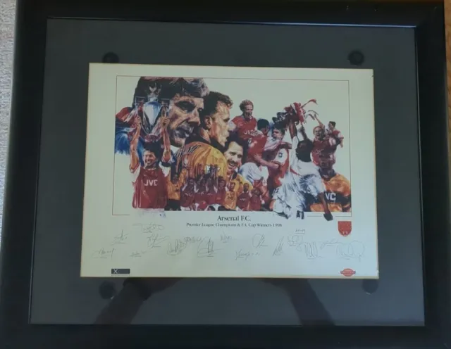 1998 Arsenal Framed Facsimile Signatures Print Of Legendary Squad 58 x 48 cm