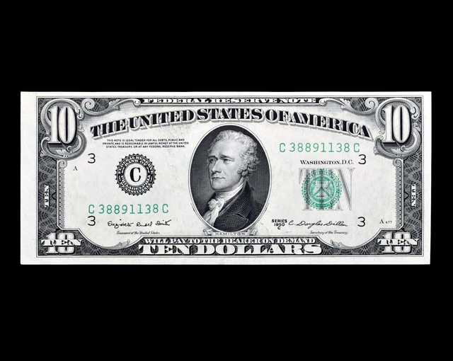 1950-C $10 Federal Reserve Note ✪ Uncirculated Unc ✪ C Phila Bill ◢Trusted◣