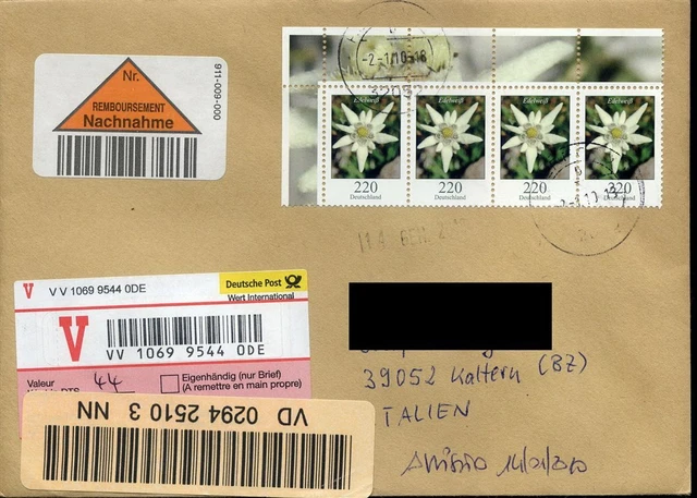 431729) DS Blumen MeF 220 C Edelweiß (4,Bogen) 2.1.10 ES NN Wert n. Italien