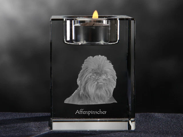 Affenpinscher, crystal candlestick with dog, souvenir, Crystal Animals CA