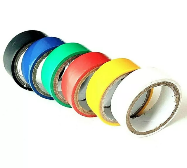 6 x PVC Insulation Tape Coloured Electrical Wiring Flame Retardant 19mm Set