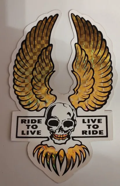 Vintage 70's/80's - Ride To Live, Love To Ride - Gold Biker Prism Sticker