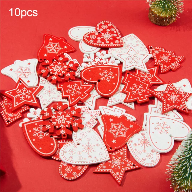 10Pcs Wooden Christmas Xmas Tree Heart Star Hanging Pendant Decor Ornament