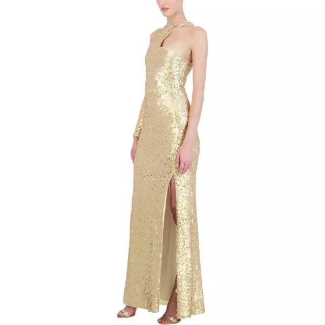 BCBGMAXAZRIA WOMENS GOLD Sequined Long Formal Evening Dress Gown L BHFO ...
