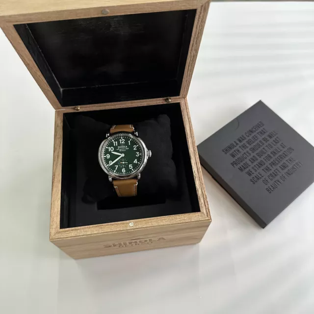 New Shinola Runwell 41mm Green Dial Maple Leather Strap Quartz Watch