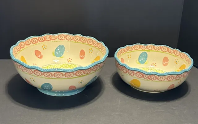 Temp-tations Old World Easter Egg Set-2 Nesting Oven Safe Serving Bowls w/Lids