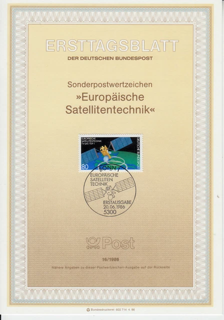 Deutschland Europ. Satellitentechnik ETB Mi 1290, Bonn 20.06.86