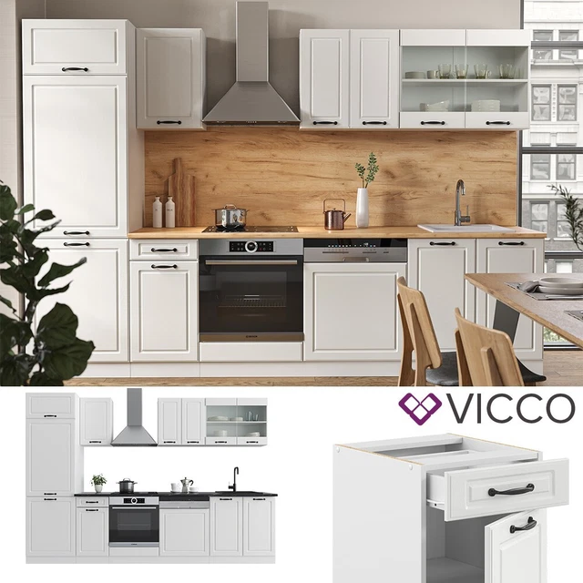 Cuisine équipée R-Line 300 Cm, Blanc Brillant Vicco – Bloc Complet Design Moderne