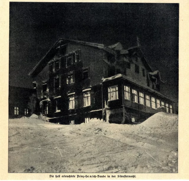 Die Prinz-Heinrich-Baude in der Silvesternacht Historische Aufnahme von 1912