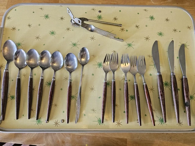 Mid Century Modern Silverware Flatware Wood Handle MCM Lot  Holland  +