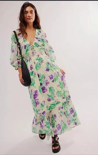 FREE PEOPLE 'GOLDEN Hour' Border Maxi Dress - MEDIUM - Multi Red Combo  RRP158 78.70 - PicClick UK