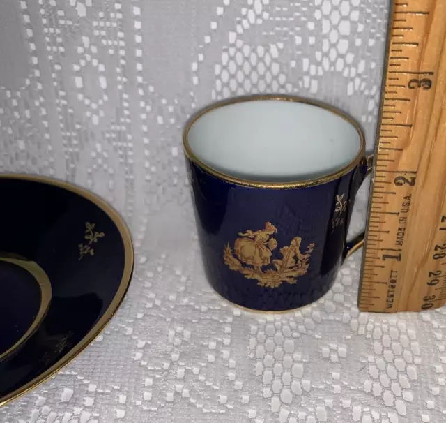 Lovely Cobalt Blue & Gold Limoges Demitasse Cup & Saucer Gold Victorian Couple 2