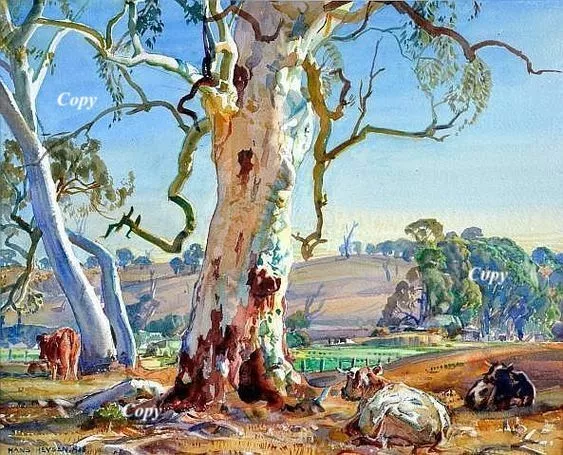 Canvas Prints Hans Heysen - Painting - "Under the Gum"  Framed & Ready to Hang