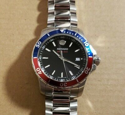 MOVADO Series 800 Watch With 40mm Black Face with Pepsi Bezel & Silver Bracelet