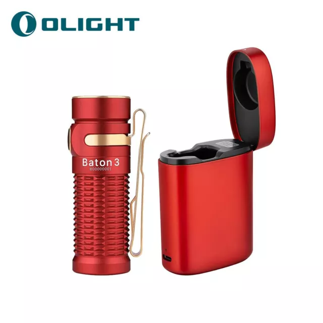 Olight Baton 3 Premium Edition Wireless Charging Torch with Magnetic Base - Red