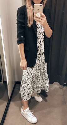 Zara Black White Famous Polka Dot Spotty Monochrome Dress Midi Maxi M BNWT