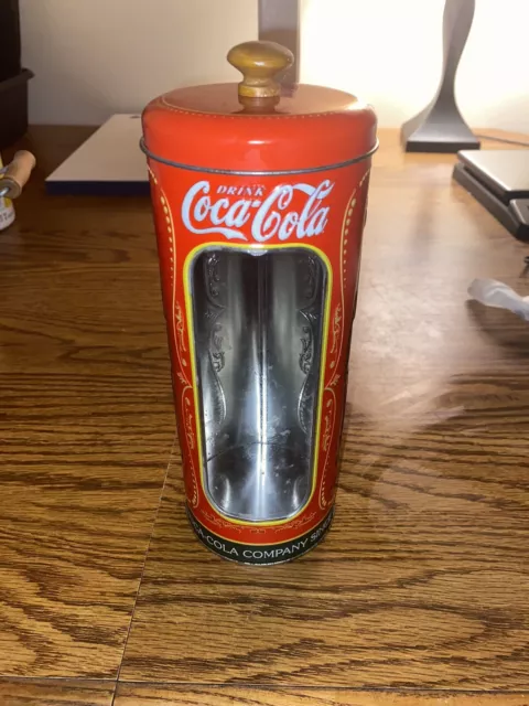 New Vintage Coca Cola Straw Dispenser/Holder Tin Red Diner Style Classic Cool