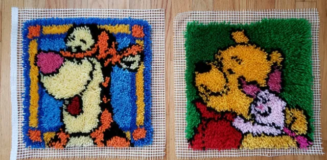 Winnie the Pooh and Tigger Completed Latch Hook Lot of 2 Rugs Wall Hangings