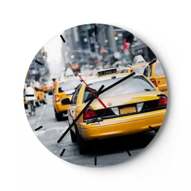 Horloge murale en verre 30x30cm Silencieuse Taxi rue New York Wall Clock