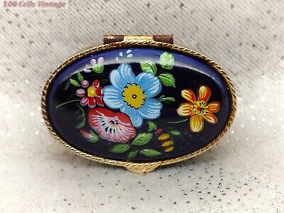 Blue Colourful Floral-Vintage-Trinket/Pill Box-5cm