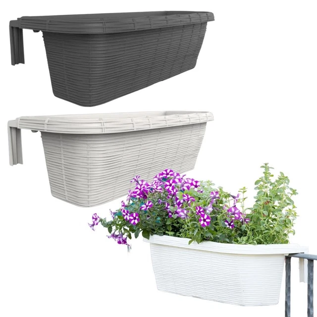 GELÄNDERKASTEN 60 RATTAN Geflecht Optik Balkon Geländer Blumen Kasten