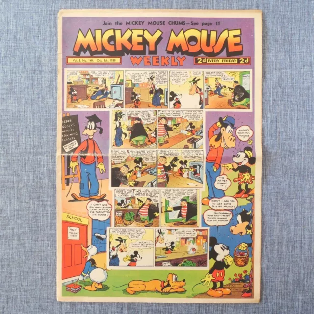 1938 Mickey Mouse Weekly Comics Vol. 3 No. 140 Walt Disney Vintage Newspaper