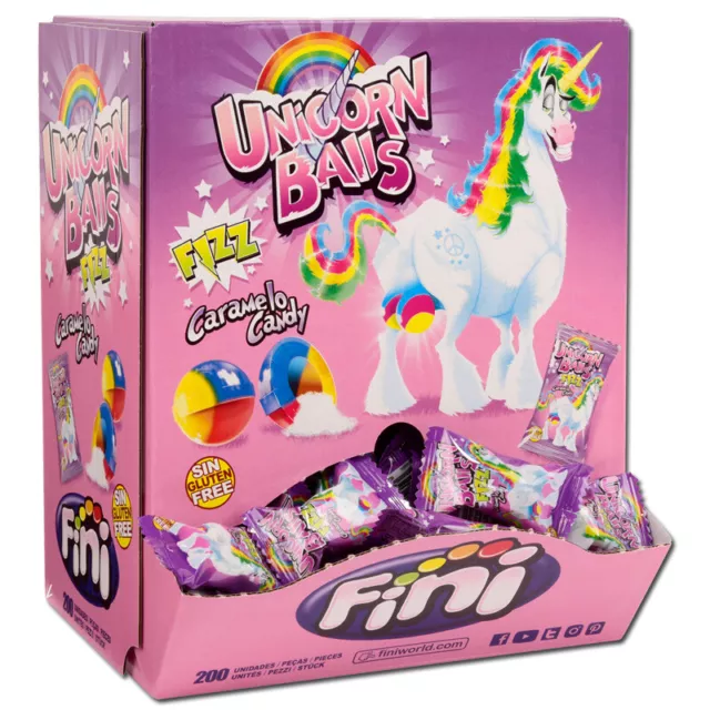 (13,37€/1kg) Fini Unicorn Balls, Einhorn Bonbons mit Brausepulver 200 Stk