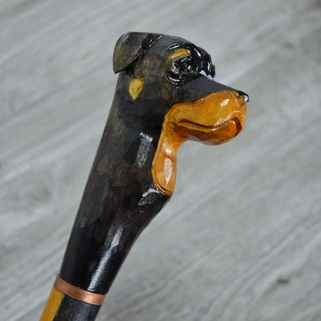 Bastone da passeggio in canna Legno intagliato a mano - Rottweiler / Regno Unito