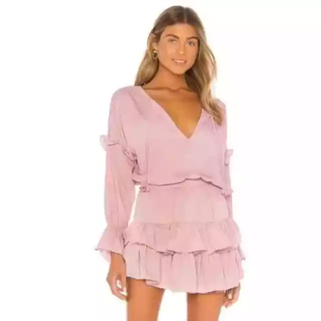 MISA Los Angeles Amalya Long Sleeve Mini Dress in Pink Sz S