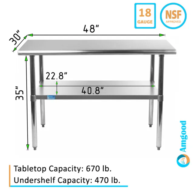 30" X 48" Stainless Steel Work Table With Galvanized Undershelf