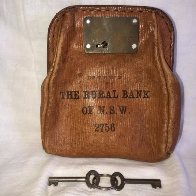 Vintage Rare THE RURAL BANK OF N.S.W. LEATHER DEPOSIT  MONEY BAG