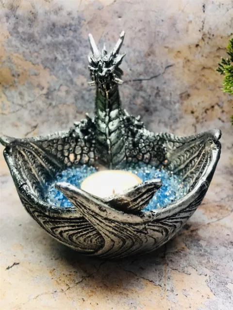 Dragon Resin Tealight Candle Holder Handmade Fantasy Home Decor Mythical Gift