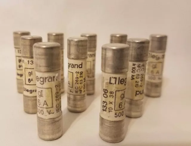 Lot De 10 Legrand 133 06 Fusibles 10x38mm 10 X 38 Gi 6A 6 Amp 500V