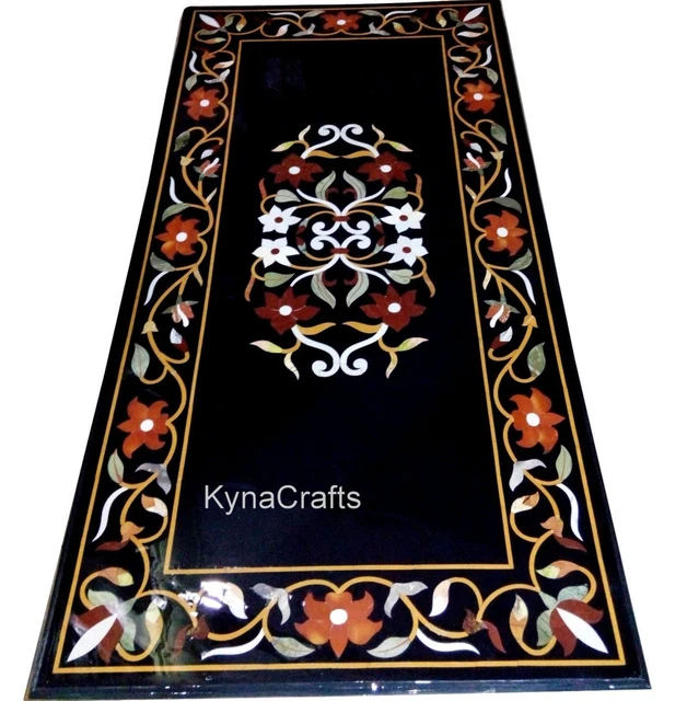 30x48 Inches Black Marble Dining Table Top Border Pattern Inlay Work Sofa Table