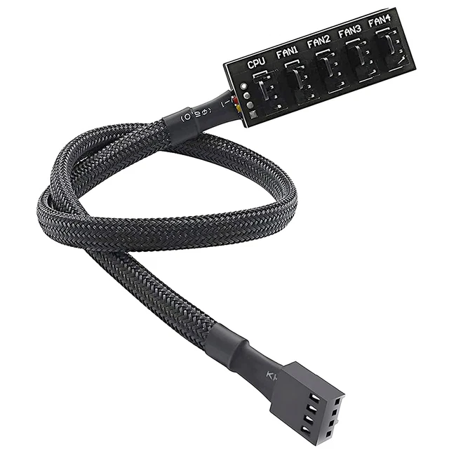 PWM Fan Hub, PC CPU Cooling 4 PIN/3PIN Fan Power Cable Hub Splitter Adapter Slee