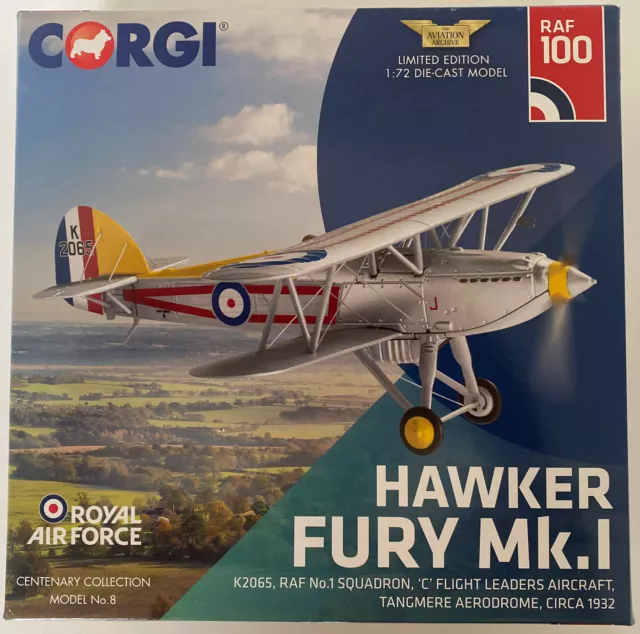 Rare Corgi 1:72 Hawker Fury Mki K2065 Aa27304 Raf 1 Sqn Tangmere 1932 Lt Ed New