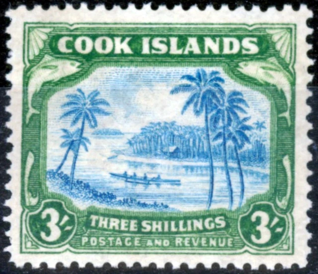 Cook Inseln 1938 3s Grünlich Blau & Grün SG129 Fein MTD Postfrisch