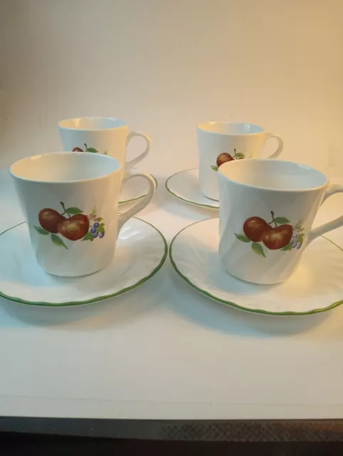 4 CORELLE Coordinates Stoneware Coffee Tea Mugs Cups And Saucer CHUTNEY Pattern