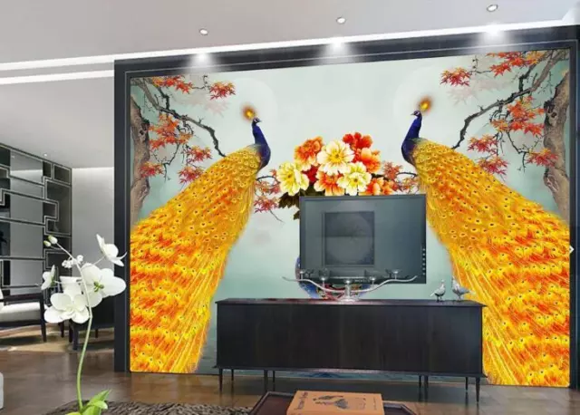 3D Beautiful Golden Peacock 4444NA Wallpaper Wall Murals Removable Wallpaper Fay