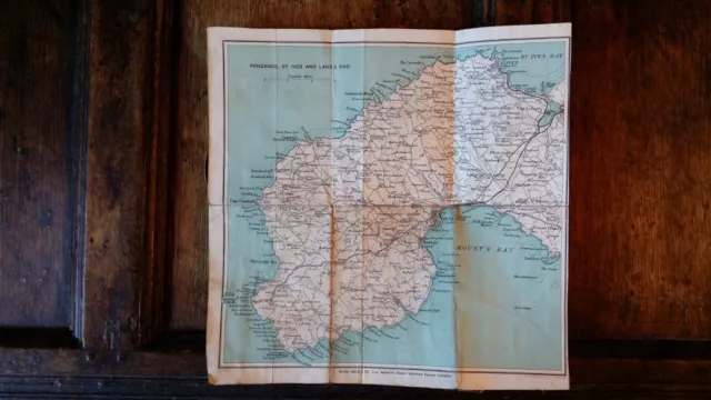 1930'S Antique / Vintage Map Cornwall Penzance St Ives & Lands End - Bartholomew
