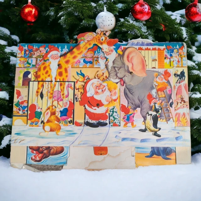 CHRISTMAS ADVENT CALENDAR 3D Vintage Denmark GEMO Santa Elves Animals  $11.99 - PicClick