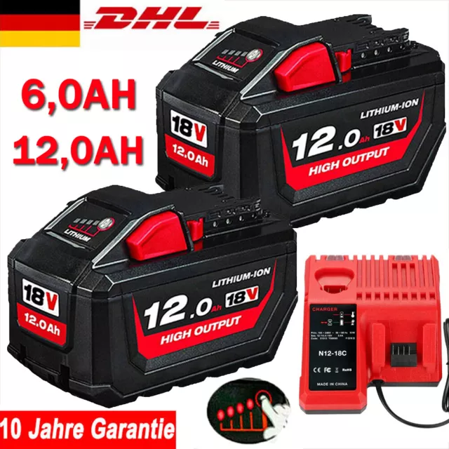 Für Milwaukee M18 Original Akku M18B6 18V XC 12,0Ah Li-Ion 48-11-1860 48-11-185