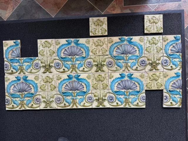 Set Of 40 Reclaimed Original Antique Fire Tiles