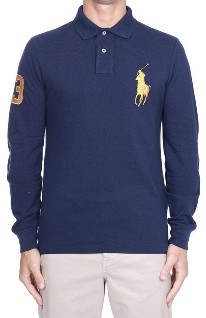 Polo Top A Maniche Lunghe Ralph Lauren Personalizzata Slim Fit Blu Navy Taglia S Imballo Originale £139