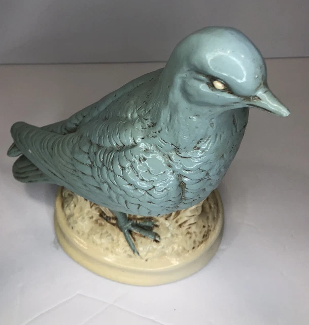 Vintage  Bird Dove/Pigeon Figurine Custom Lg Hand Painted Ceramic Bluish Green