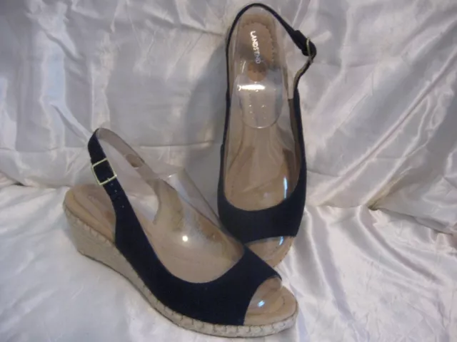 Lands End blue wedge espadrilles slingback Size 8.5