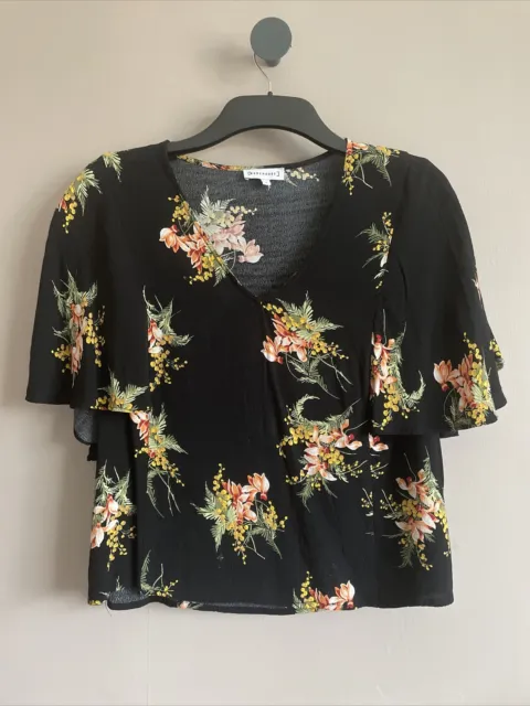 Warehouse Black Floral Kaftan Kimono Sleeve Top UK 16